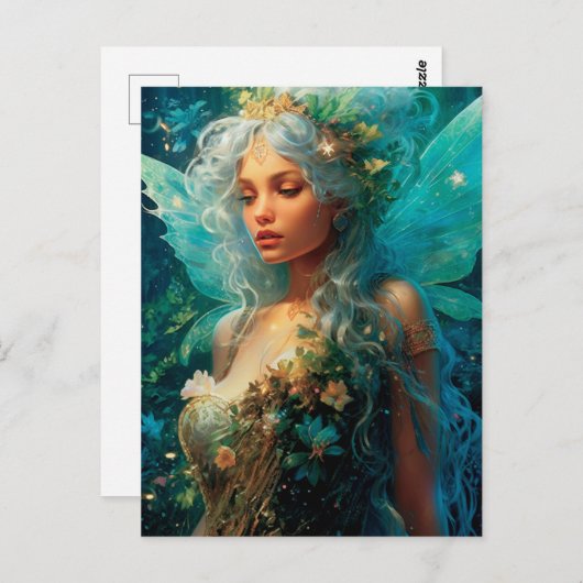 ブルースフェアリーかわいらしガールファンタジーアートハガキ ポストカード (正面/裏面)