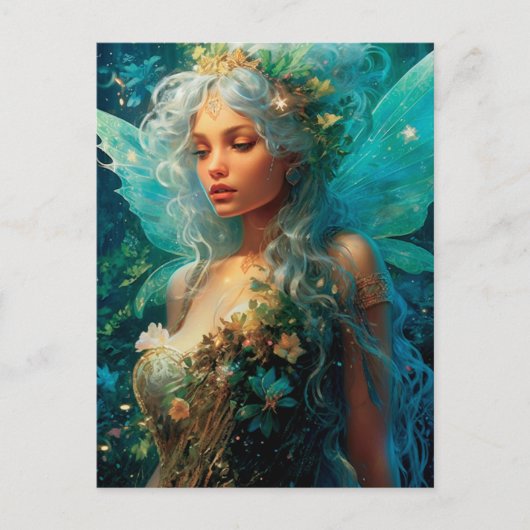 ブルースフェアリーかわいらしガールファンタジーアートハガキ ポストカード (正面)