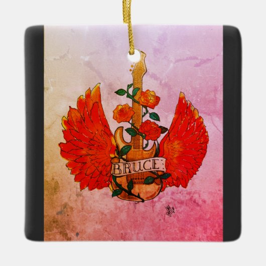 ブルースフェンダーギターロック&転がバラ セラミックオーナメント (正面)