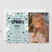 ブルースプキー1ハロウィーン少年1歳の誕生日 招待状 (正面)