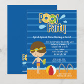 ブルースプラッシュスプラッシュボーイズプールパーティーバースデー招待状 招待状 (正面/裏面)