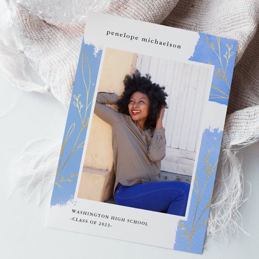 ブルースプラッシュ植物写真卒業パーティー 招待状