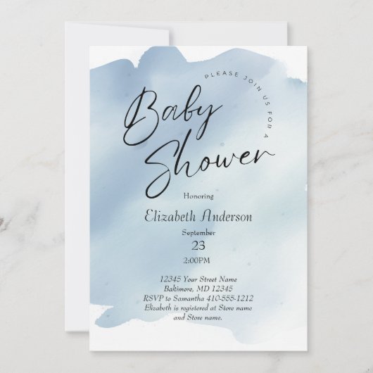 ブルースプラッシュ洗浄水色男の赤ちゃんベビーシャワー 招待状 (正面)