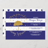 ブルースプリンクルネイビーブルーシャワー金ゴールドベビー招待状 招待状 (正面/裏面)