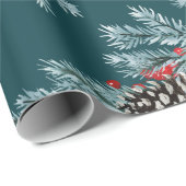 ブルースプルースコーンレッドイレックスベリーズガーランドティール(緑がかった色) ラッピングペーパー (ロールコーナー)