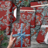 ブルースプルース赤い果実ラティスダークレッド ラッピングペーパー