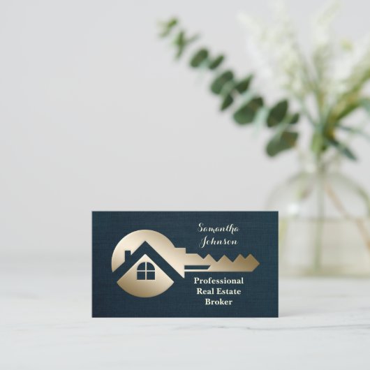 ブルースプルース金ゴールド実在鍵エステート名刺 名刺 (スタンド正面)