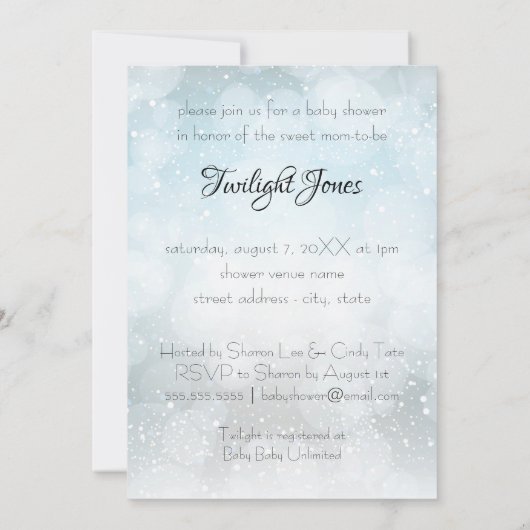 ブルースプレッキングベビーシャワーブラックレース傘 招待状 (裏面)