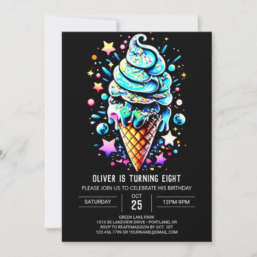 ブルースプレッセルボーイエレガントアイスクリーム誕生日 招待状 (正面)