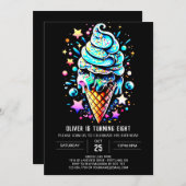 ブルースプレッセルボーイエレガントアイスクリーム誕生日 招待状 (正面/裏面)