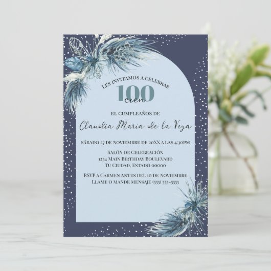 ブルースペインのウィンター花模様100thバースデーパーティー 招待状 (スタンド正面)