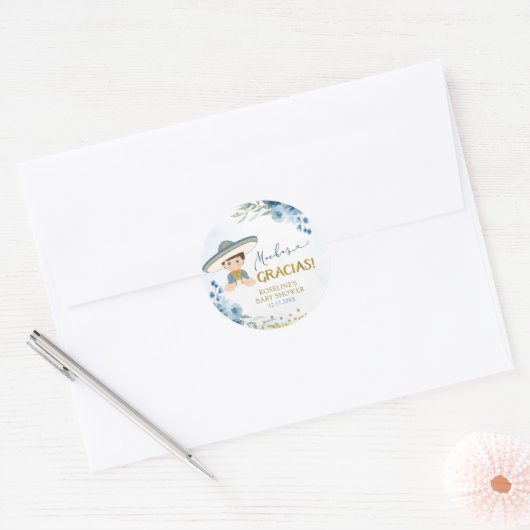 ブルースペインのエスñビオ男の子シャワーグラシア ラウンドシール (封筒)