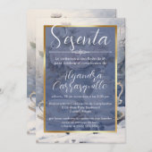 ブルースペインのティーエレガントパーティー60誕生日 招待状 (正面/裏面)