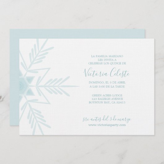 ブルースペインのモダンウィンターワンダーランドQUINCEANERA 招待状 (正面/裏面)