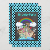 ブルースポットノアアーク動物園の動物パーティー 招待状 (正面/裏面)