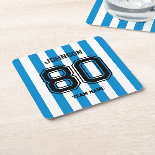 ブルースポーツチーム名前をカスタムするナンバーチームゲーメディ スクエアペーパーコースター (アングル)