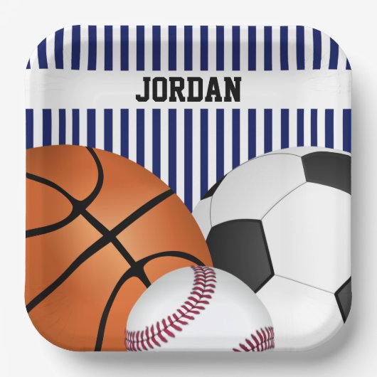 ブルースポーツテーマ誕生日紙プレート ペーパープレート (正面)