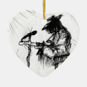 ブルースミュージックギタープレーヤーとバンドオンステージ セラミックオーナメント (正面)