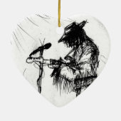 ブルースミュージックギタープレーヤーとバンドオンステージ セラミックオーナメント (裏面)