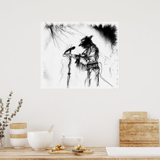 ブルースミュージックギタープレーヤーとバンドオンステージ ポスター (キッチン)