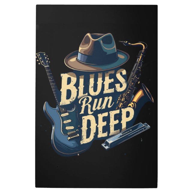ブルースミュージックレトロエステティックヴィンテージジャズ メタルプリント (正面)