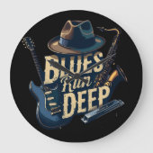 ブルースミュージックレトロエステティックヴィンテージジャズ ラージ壁時計 (正面)