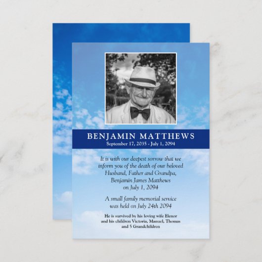 ブルースモダンキー写真追悼死 案内状 (正面/裏面)