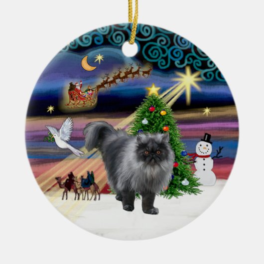 ブルースモークペルシャンキャット Xmas Magic セラミックオーナメント (正面)
