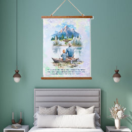 ブルースモークマウンテンクラウドレイク魚釣りファーザーズ 吊り下げ型タペストリー