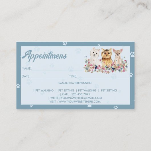 ブルースモールドッグズポーペットシッターアポイントメント 名刺 (裏面)