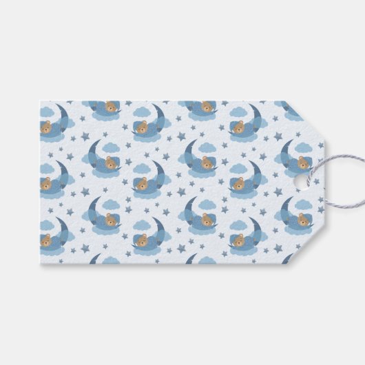 ブルースリーピングベビーベアオンムーンクラウド&スターズ ギフトタグ (正面(横))