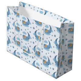 ブルースリーピングベビーベアオンムーンクラウド&スターズ ラージペーパーバッグ