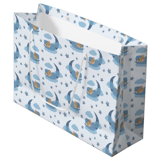 ブルースリーピングベビーベアオンムーンクラウド&スターズ ラージペーパーバッグ (正面アングル)