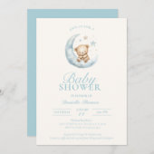 ブルースリーピーテディベアボーイベビーシャワー招待状 招待状 (正面/裏面)