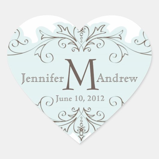 ブルースワーズモノグラム結婚式の引き出物ステッカー ハートシール (正面)