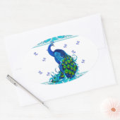 ブルースワールと縁どピーコックデザイン 楕円形シール (封筒)