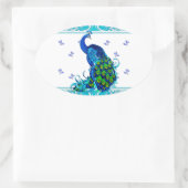 ブルースワールと縁どピーコックデザイン 楕円形シール (バッグ)