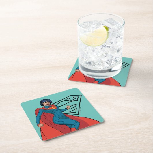 ブルースーツを着たスーパーガール スクエアペーパーコースター (インサイチュ)