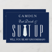 ブルースーツップは私のグルームスマンになる 招待状 (正面/裏面)