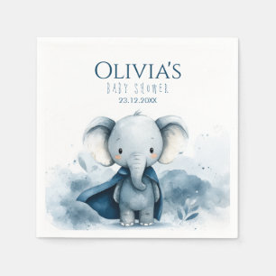 ブルースーパーヒーローエレファントベビーシャワーペーパーナプキン スタンダードカクテルナプキン
