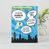 ブルースーパーヘロス漫画ブックスタイルバースデーパーティー 招待状 (スタンド正面)