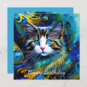 ブルース・アンド・ゴールズの美しい神秘的な猫誕生日 (正面/裏面)