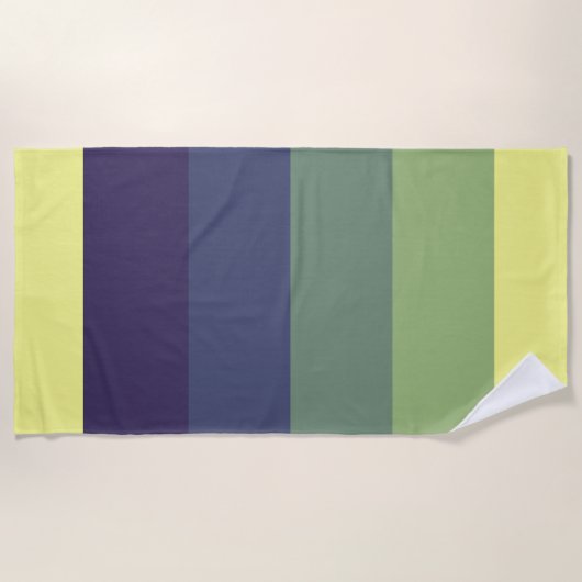 ブルース+グリーンのカラーブロックストライプ ビーチタオル (正面)