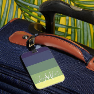 ブルース+グリーンのカラーブロックストライプ ラゲッジタグ