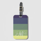 ブルース+グリーンのカラーブロックストライプ ラゲッジタグ (正面縦)