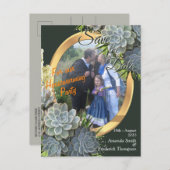 ブルース&グリーン淡い色の引っ越し祝いパーティーの多肉的なヒューズ 案内ポストカード (正面/裏面)