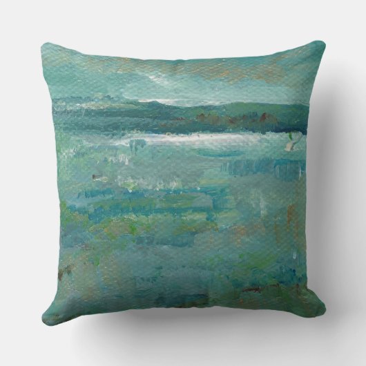 ブルース&ティール(緑がかった色)抽象芸術抽象芸術ビーチコースタルテ クッション (裏面)