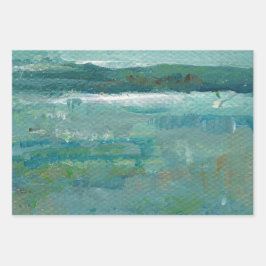 ブルース&ティール（緑がかった色）抽象芸術抽象芸術ビーチ沿岸 ラッピングペーパーシート