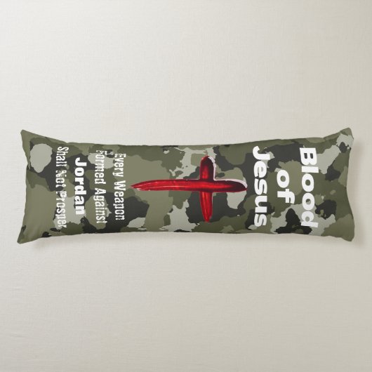 ブルーズオブイエズグリーン迷彩柄パーソナライズされた祈りの言葉体 ボディピロー (正面)