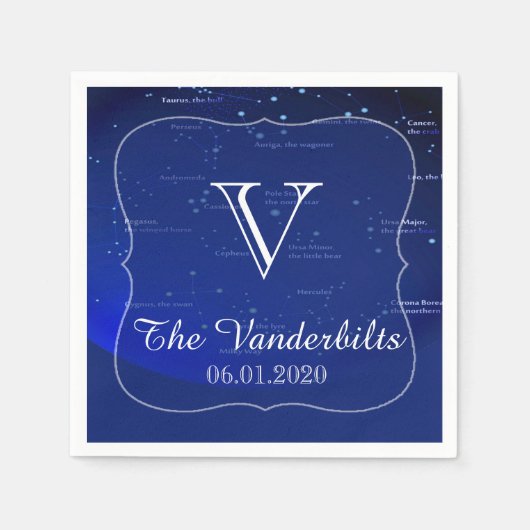 ブルーズ結婚ナプキンに星座 スタンダードカクテルナプキン (正面)